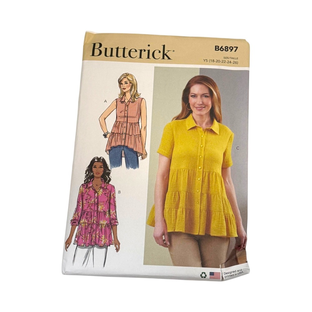 Butterick B6897 Misses Tiered Top Sewing Pattern Plus Size 18-26 New Uncut